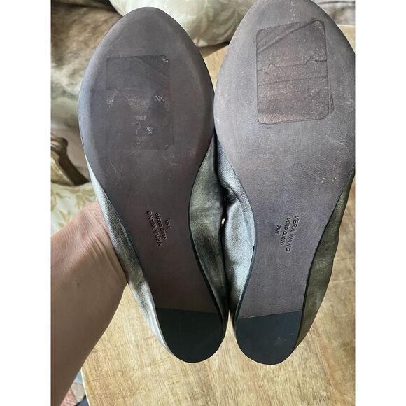 Vera Wang Embellished Silver Leather Peep Toe Ballet Flats 7.5 M Vero Cuoio - Picture 6 of 7